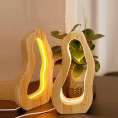 Hollow Design LED Wooden Table Lamp – Minimalist Style