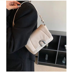 Rhombus Underarm Shoulder Bag – PU Leather Clamshell Handbag