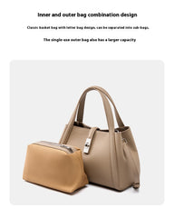 Korean-Style Large Capacity Leather Handbag – Genuine Cowhide Tote