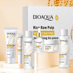 BIOAQUA Rice Raw Pulp Rejuvenating Six-piece Suit – Complete Moisturizing & Brightening Skincare Set