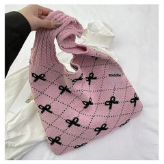Bow High Sense Knitted Woven Shoulder Bag