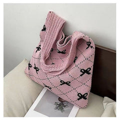 Bow High Sense Knitted Woven Shoulder Bag