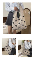 Bow High Sense Knitted Woven Shoulder Bag