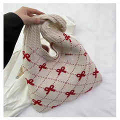 Bow High Sense Knitted Woven Shoulder Bag