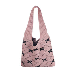 Bow High Sense Knitted Woven Shoulder Bag