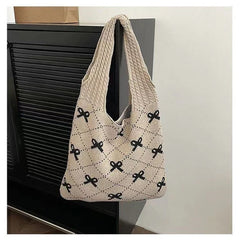 Bow High Sense Knitted Woven Shoulder Bag