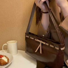 Cute Bowknot PU Leather Shoulder Bag – Women’s Small Handbag