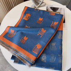 Cute Kitten Plaid Contrast Color Cashmere Shawl Scarf – Cozy & Stylish Wrap