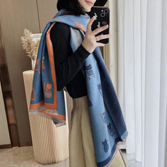 Cute Kitten Plaid Contrast Color Cashmere Shawl Scarf – Cozy & Stylish Wrap