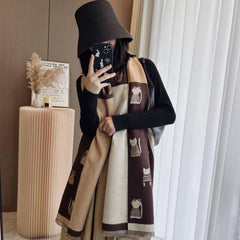 Cute Kitten Plaid Contrast Color Cashmere Shawl Scarf – Cozy & Stylish Wrap