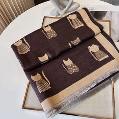 Cute Kitten Plaid Contrast Color Cashmere Shawl Scarf – Cozy & Stylish Wrap