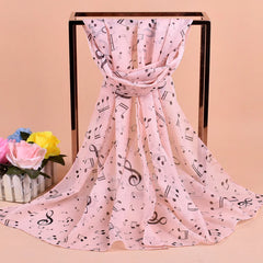 Women’s Fashion Casual Music Note Print Chiffon Silk Scar