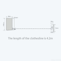 MEILI HOME Telescopic Clothesline – Retractable Steel Drying Rope (4.2m, Wall-Mounted)