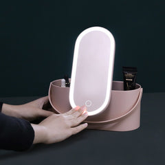 Portable LED Light Storage Box Makeup Mirror – Beauty Organizer with LED Lighting