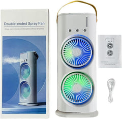 Double-Ended Spray Fan – Dual Cooling Mist & LED Portable Rechargeable Fan
