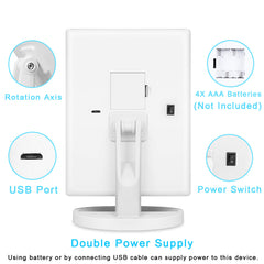 Large LED Mirror – 360° Rotating Vanity Mirror with Adjustable Brightness & Lighting