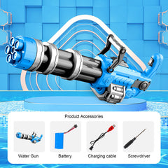 Gatling Water Gun – Powerful Summer Water Blaster Toy for Kids (Red & Blue)