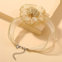 Creative 3D Flower Lace Necklace – Elegant Mesh Clavicle Pendant for Women
