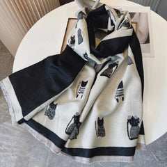 Cute Kitten Plaid Contrast Color Cashmere Shawl Scarf – Cozy & Stylish Wrap