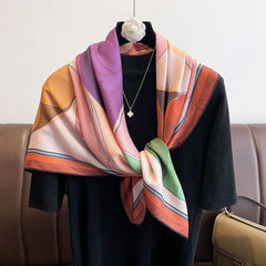 Double-Sided Contrast Color Kerchief – 90x90cm Stylish Square Scarf for Women