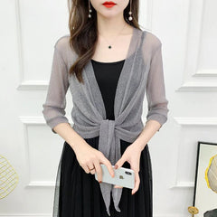 Women’s Gold & Silver Silk Mesh Shawl – Elegant Hollow Out Sunshade Wrap