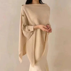 Women’s Wool Slant Cape Scarf – Elegant Warm Winter Shawl