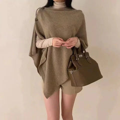 Women’s Wool Slant Cape Scarf – Elegant Warm Winter Shawl